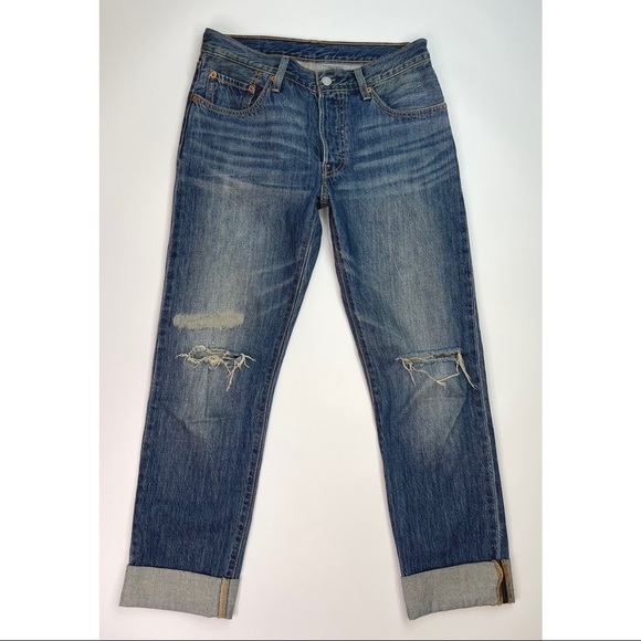 Levi’s 501 Distressed Button Fly cuffed Rockabillly Style Jeans